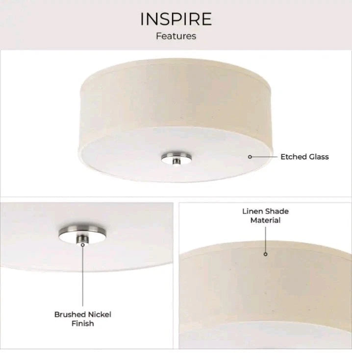 Progress Lighting Inspire 13 in. 2-Light Black Flush Mount Fabric Shade OpenBox