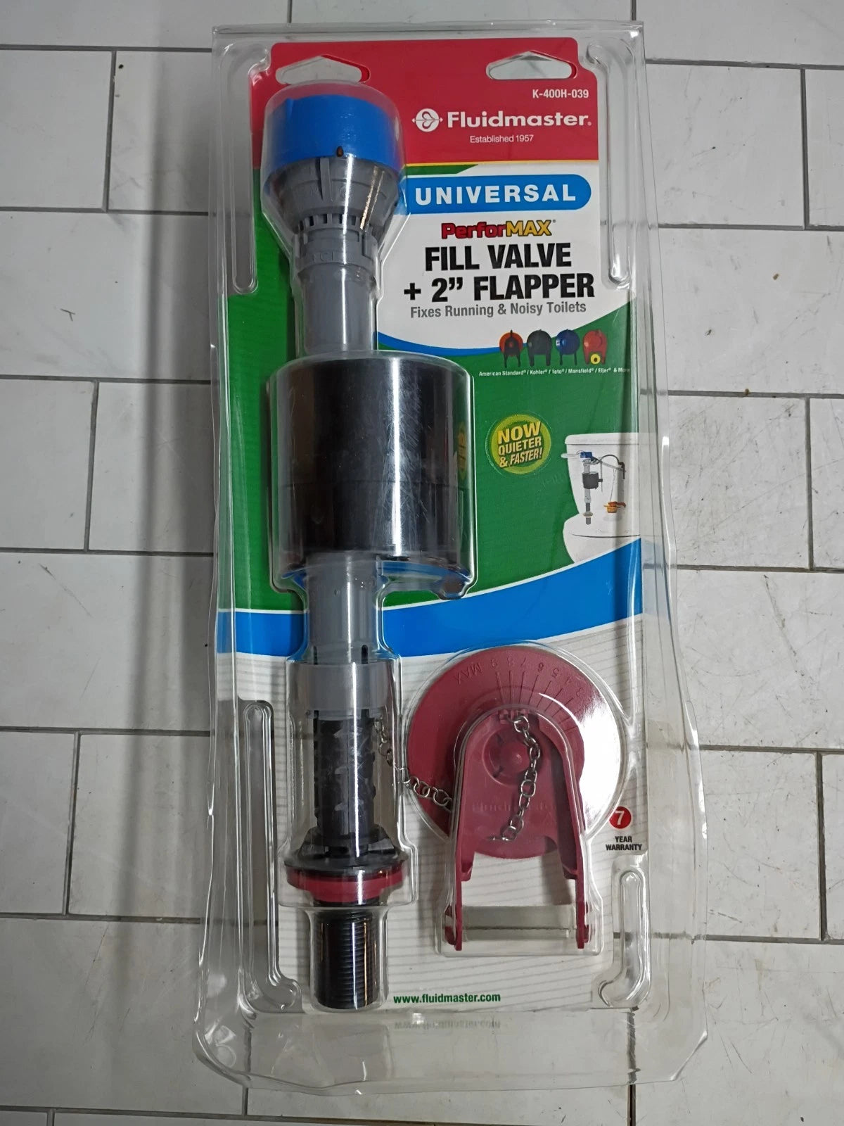 12PK Fluidmaster K-400H-039 Performax Universal Toilet Fill Valve And FlapperKit