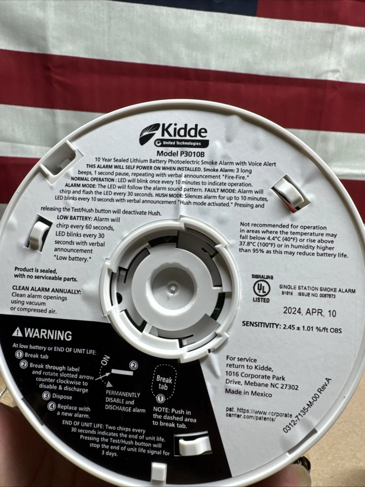 Kidde Smoke Detector 10-Year Battery Photoelectric Sensor Smoke Alarm - P3010B
