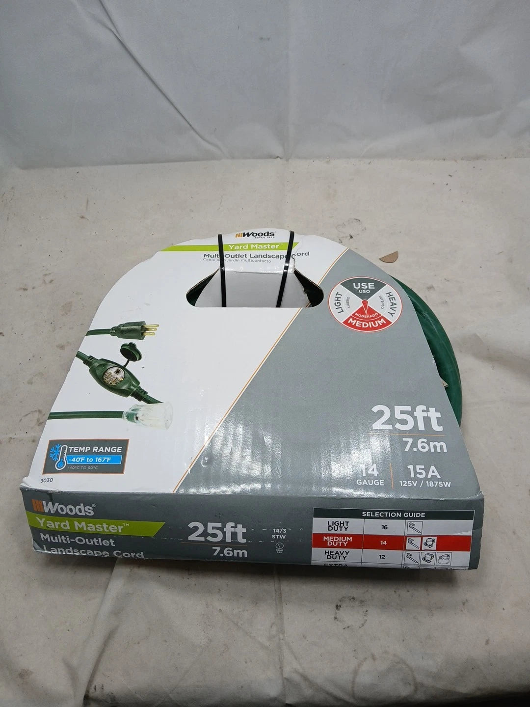 Woods 25 ft 14/3 Multi-Outlet Garden Outdoor Medium Duty Extension Cord Green OB