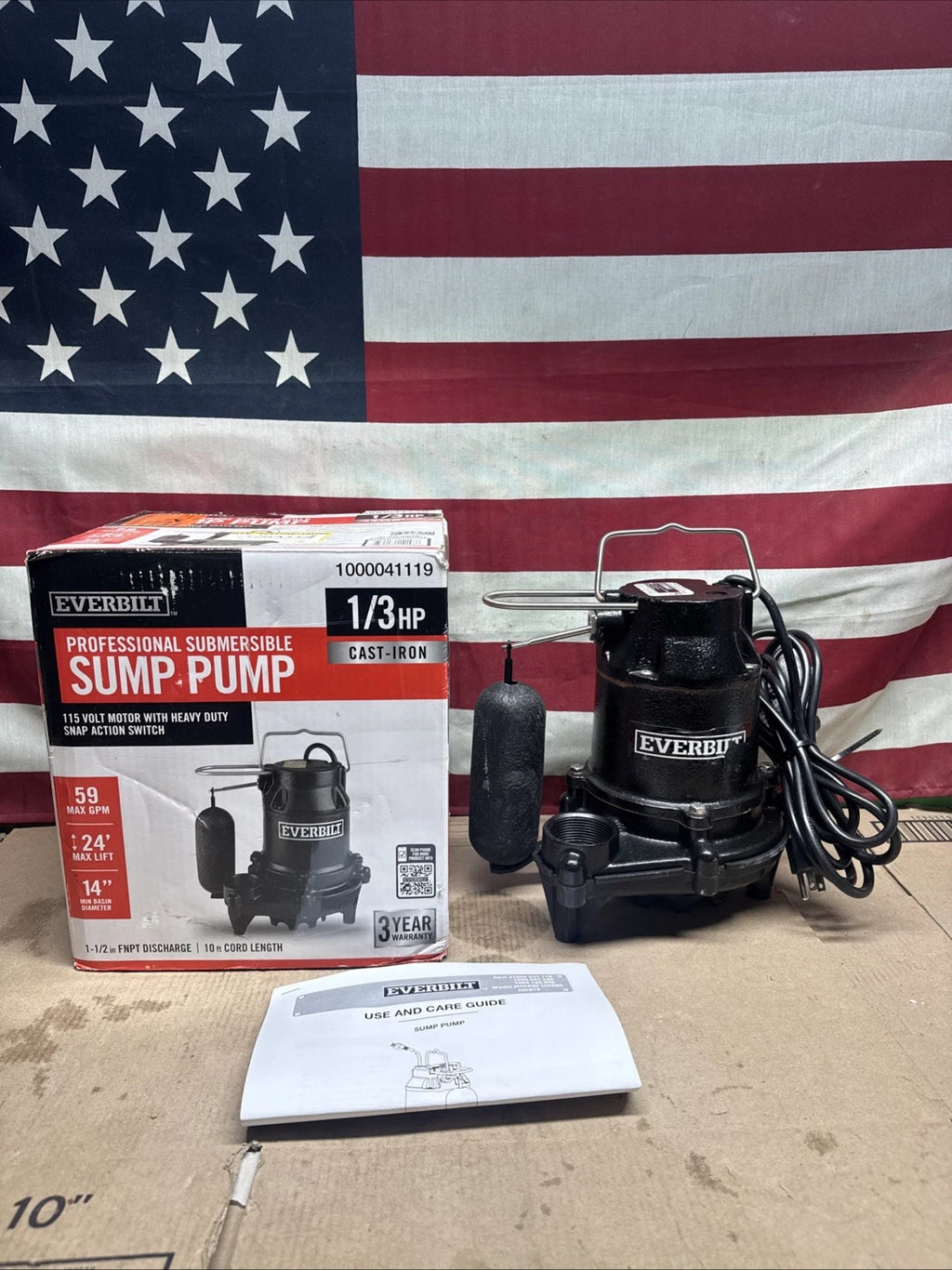Everbilt 1000041119 1/3 HP Cast Iron Submersible Sump Pump