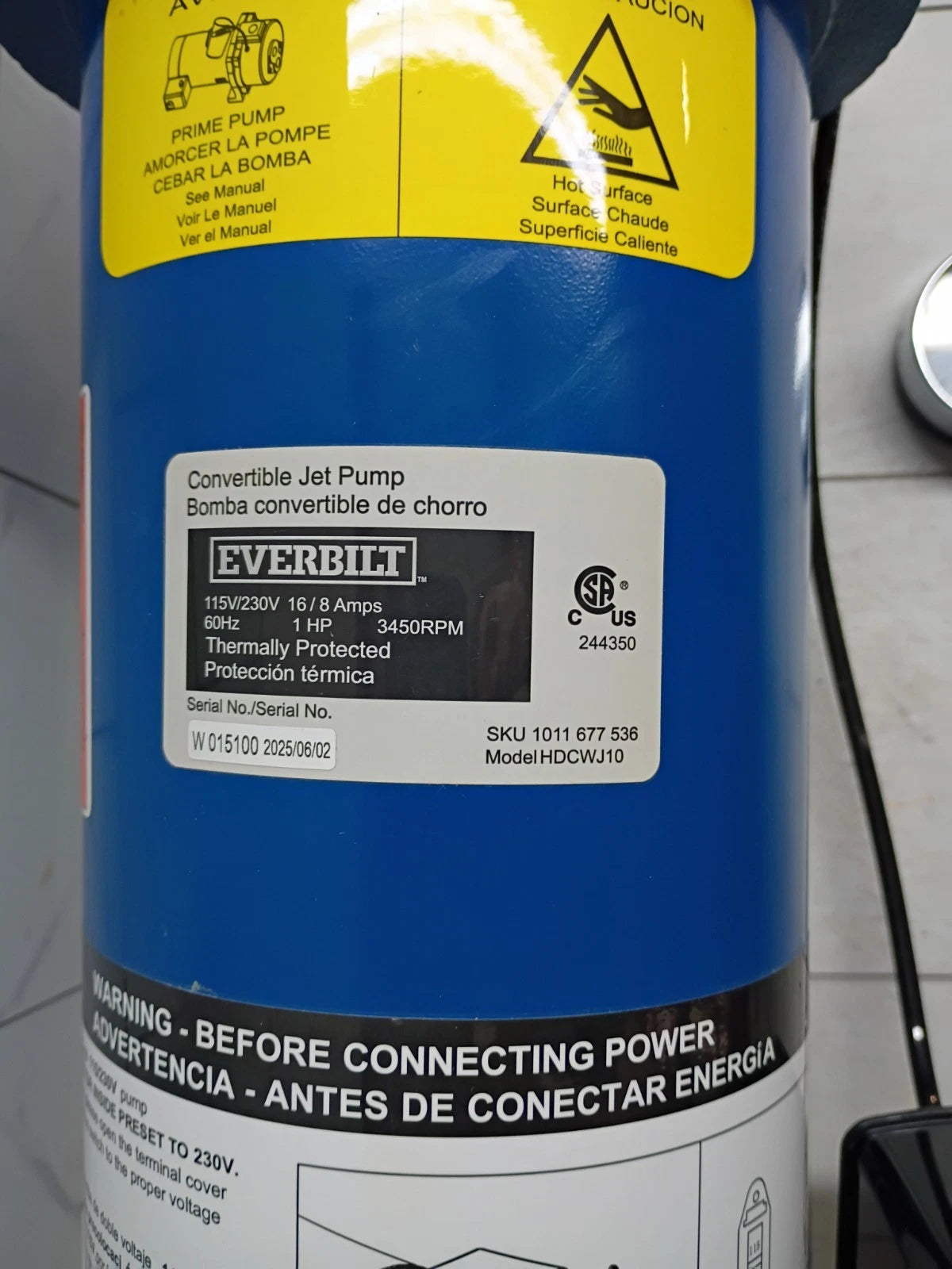 Everbilt 1 HP Professional Convertible Jet Pump. Read Description PART ONLY