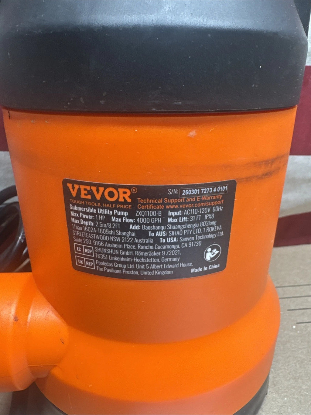 Submersible Utility Pump ZXQ1100-B.
