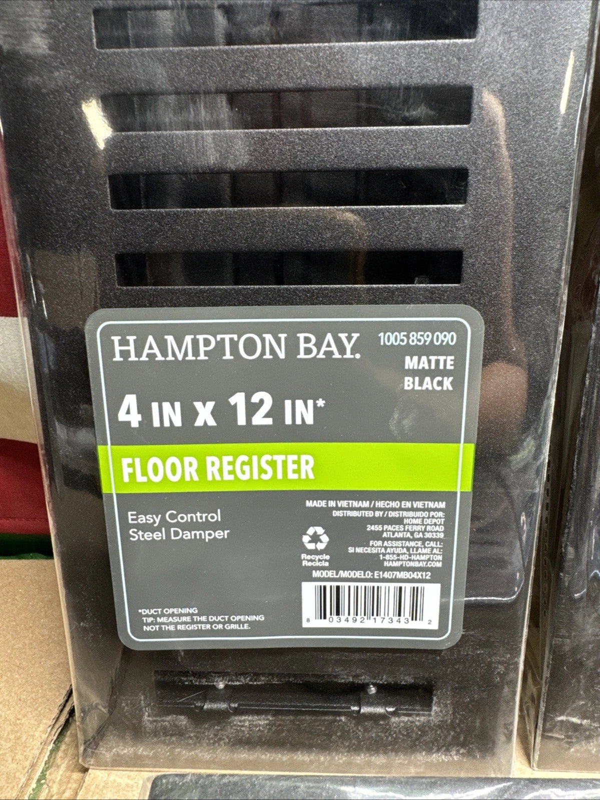 11PK Hampton Bay 4 in. x 12 in. Steel Floor Register in Matte Black Finish, NEW