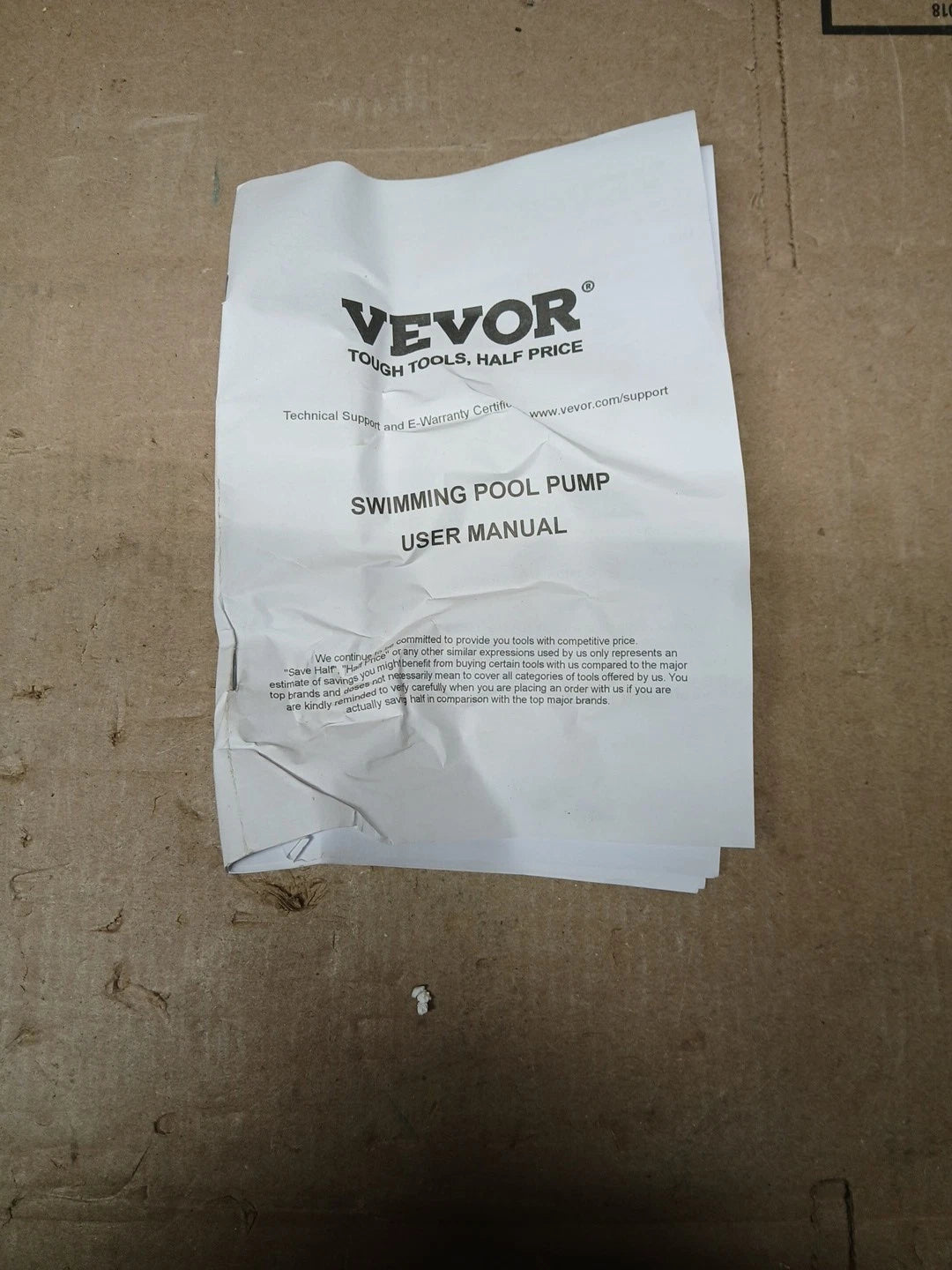 VEVOR Swimming Pool Pump 2.0HP 115V 1500W, Single Speed Pumps for Above...