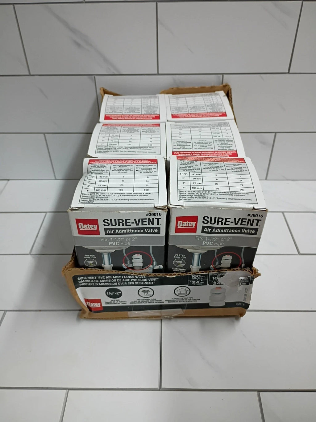 6pk OATEY 39016 1" 1/2 - 2" SURE VENT PLUMBING AIR ADMITTANCE PVC 160 DFU (NEW)