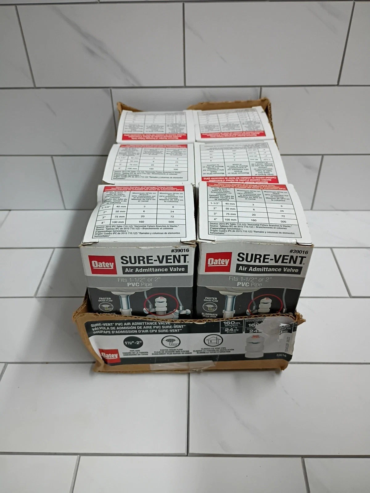 6pk OATEY 39016 1" 1/2 - 2" SURE VENT PLUMBING AIR ADMITTANCE PVC 160 DFU (NEW)