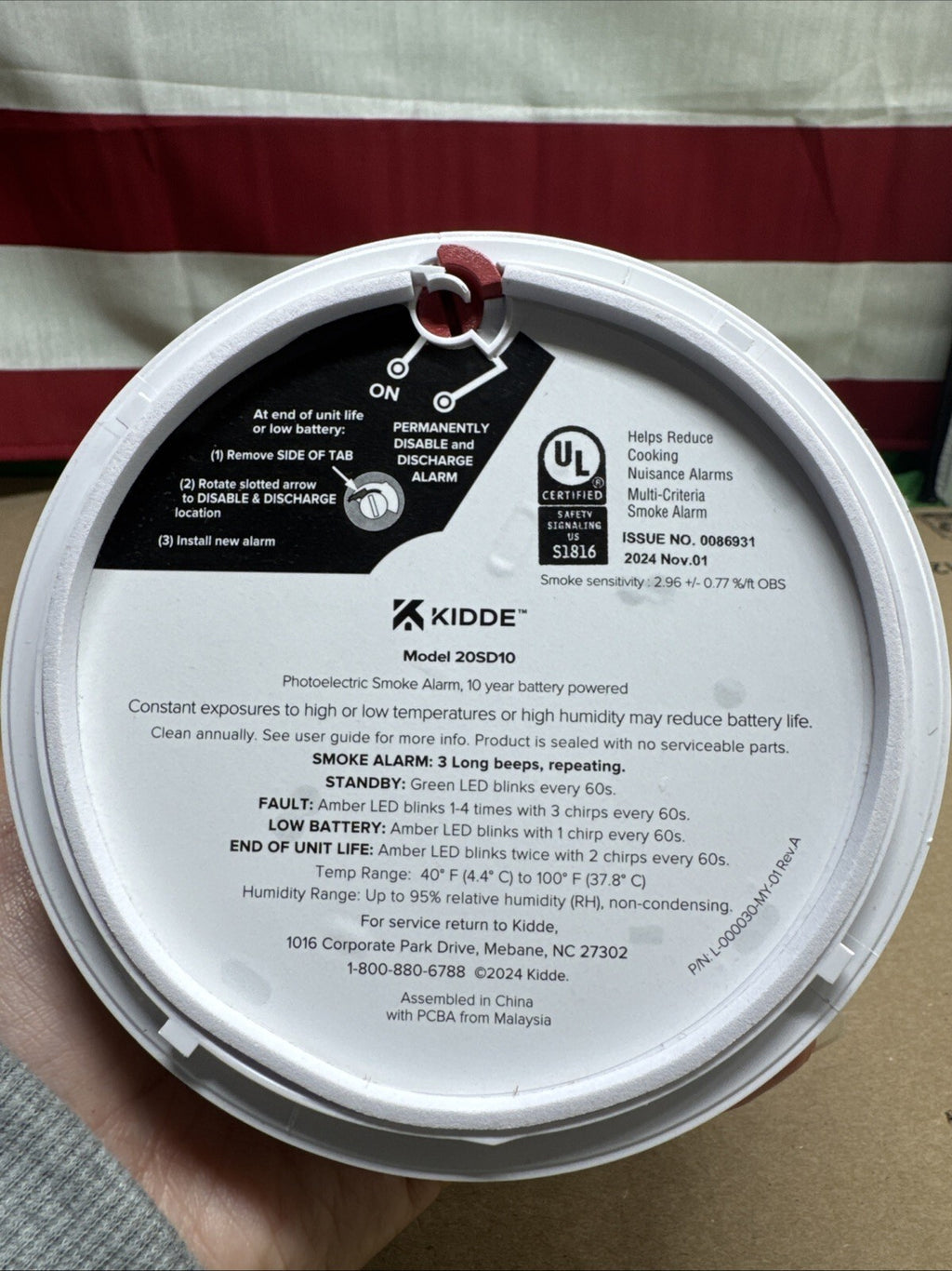 Kidde Smoke Detector 10 Year Battery Powered LED Warning Light Indicators 20SD10