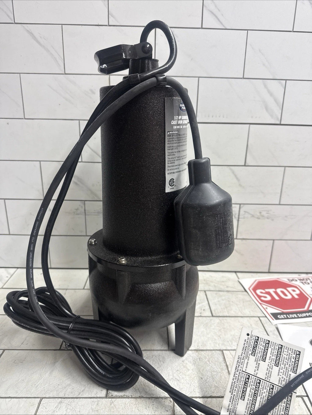 Superior Pump 93501 1/2HP Submersible Sewer Ejector Pump Cast Iron