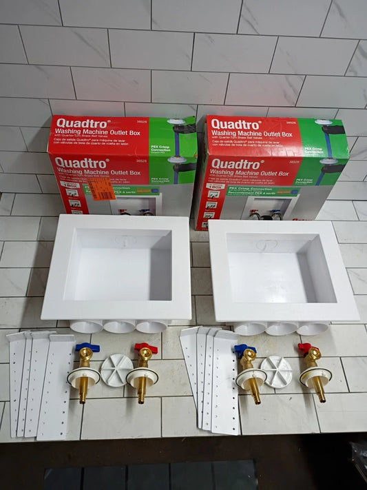 2 Pack Oatey Quadtro 38528 Washing Machine Outlet Box 1/4" Turn 2" Hub Open Box