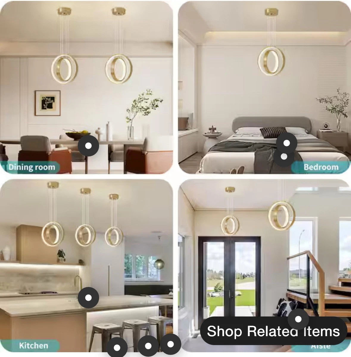 Deyidn Modern 2-Light Dimmable Integrated LED Gold Pendant Light Ring Chandelier