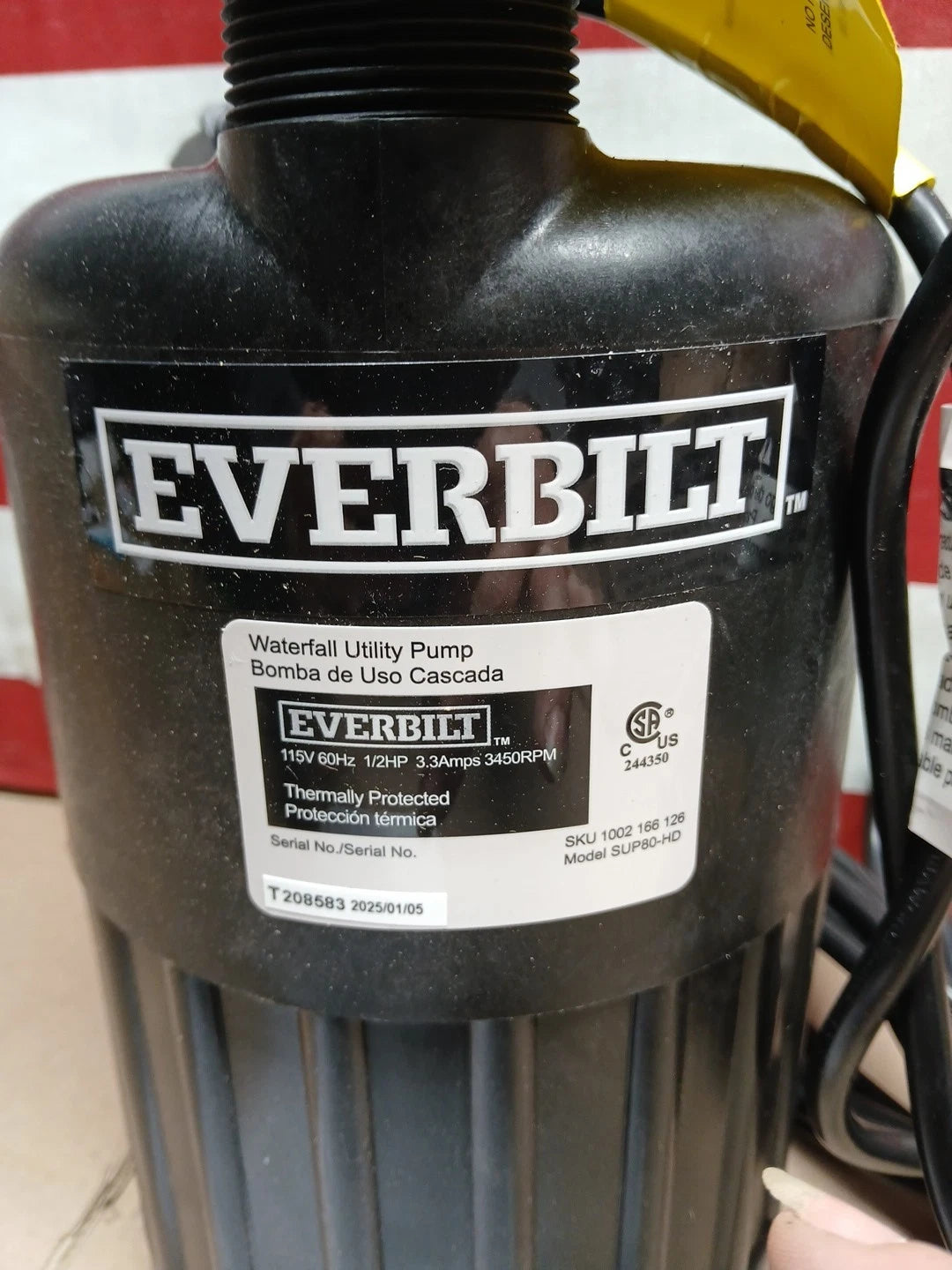 EVERBILT Waterfall & Pond Pump 1/2 HP 53 GPM 26 Ft Max Vertical Lift SUP80-HD. I