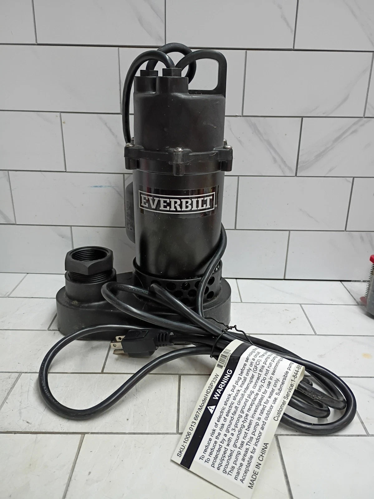 Everbilt 1/3 HP Corrosion Resistant Aluminum Sump Pump w/ Tether Switch Open Box