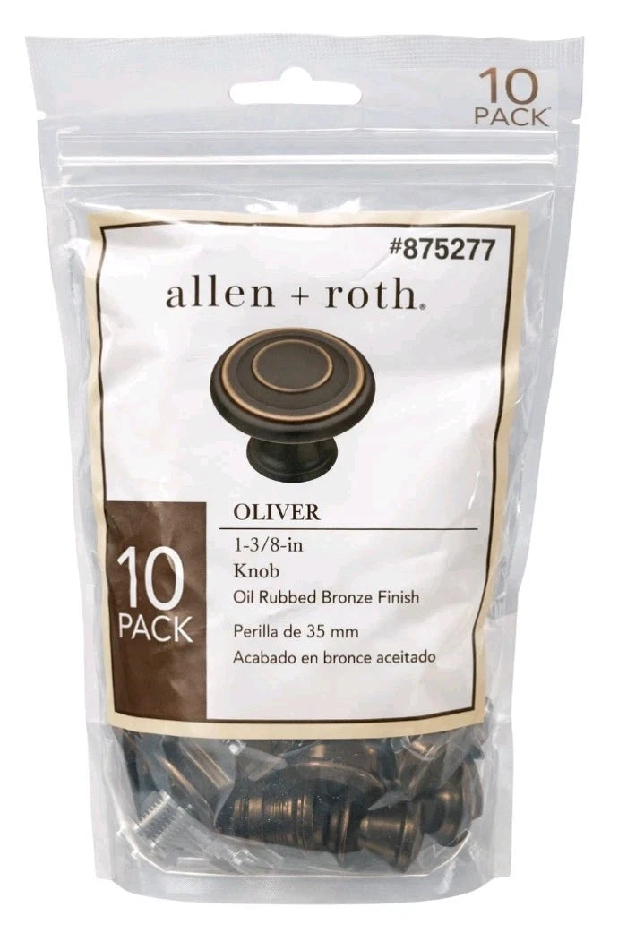 NEW Allen + Roth Oliver 875277 1-3/8" Cabinet Knobs Oil Rubbed Bronze 10-Pack