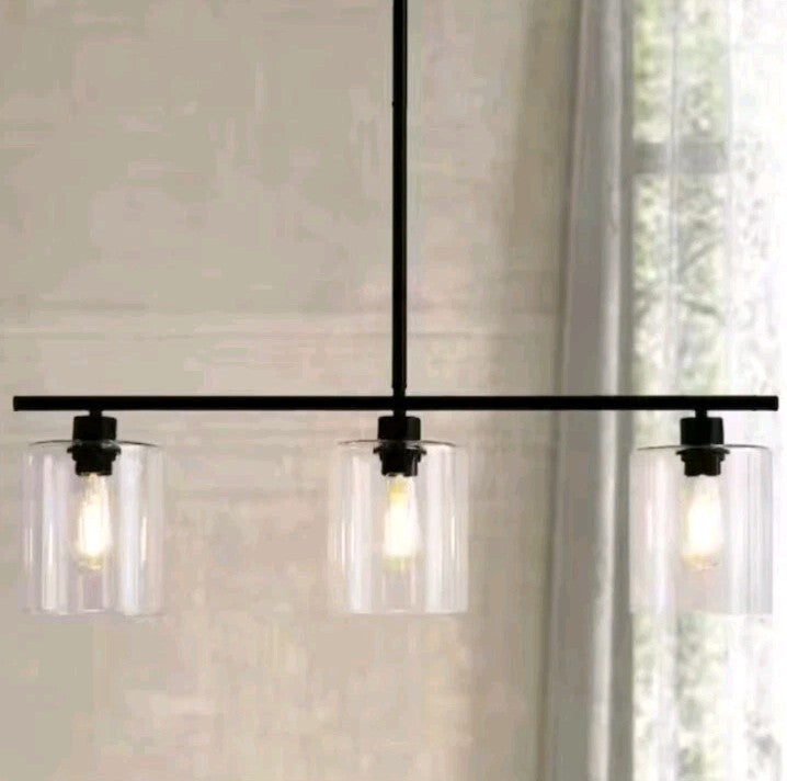 YANSUN 3-Light Matte Black Modern Kitchen Island Light Linear Chandelier OB