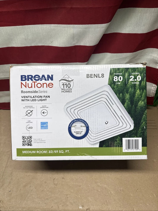 Broan NuTone BENL8 80 CFM Ceiling Bathroom Exhaust Fan with Light NEW