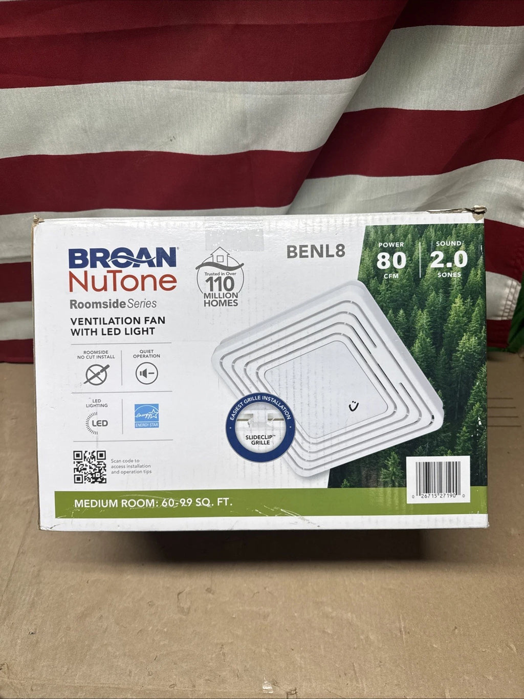 Broan NuTone BENL8 80 CFM Ceiling Bathroom Exhaust Fan with Light : NEW OB
