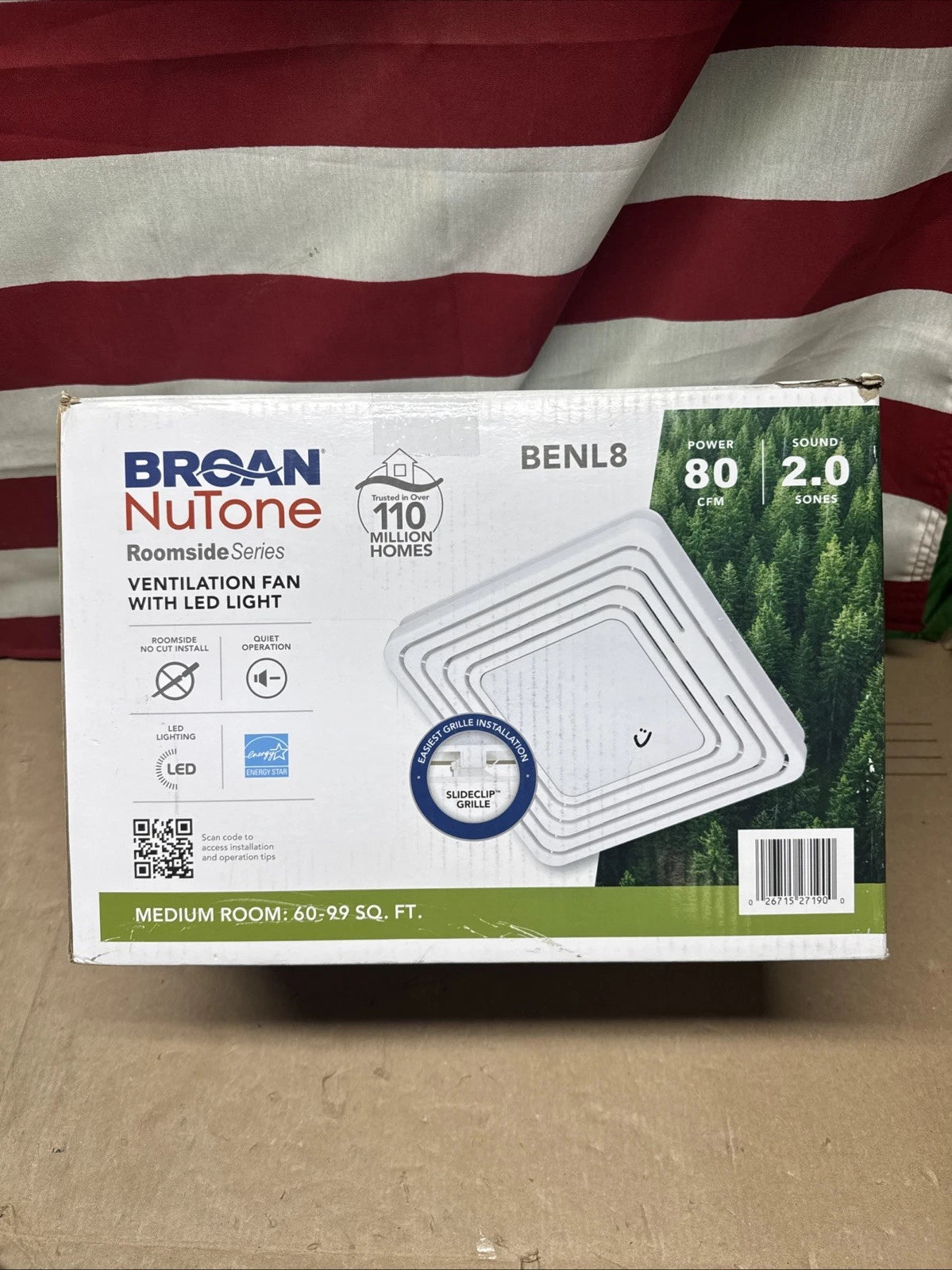 Broan NuTone BENL8 80 CFM Ceiling Bathroom Exhaust Fan with Light . NEW OB