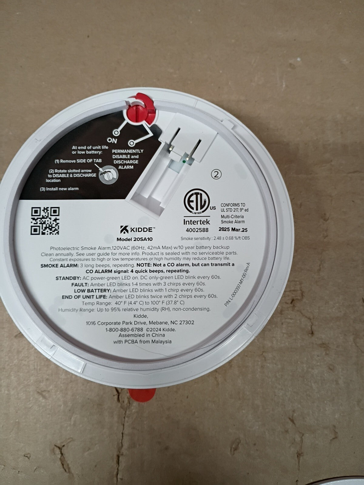 Kidde 20SA10 Hardwired Smoke Detector, 10-Year Battery, Interconnectable.