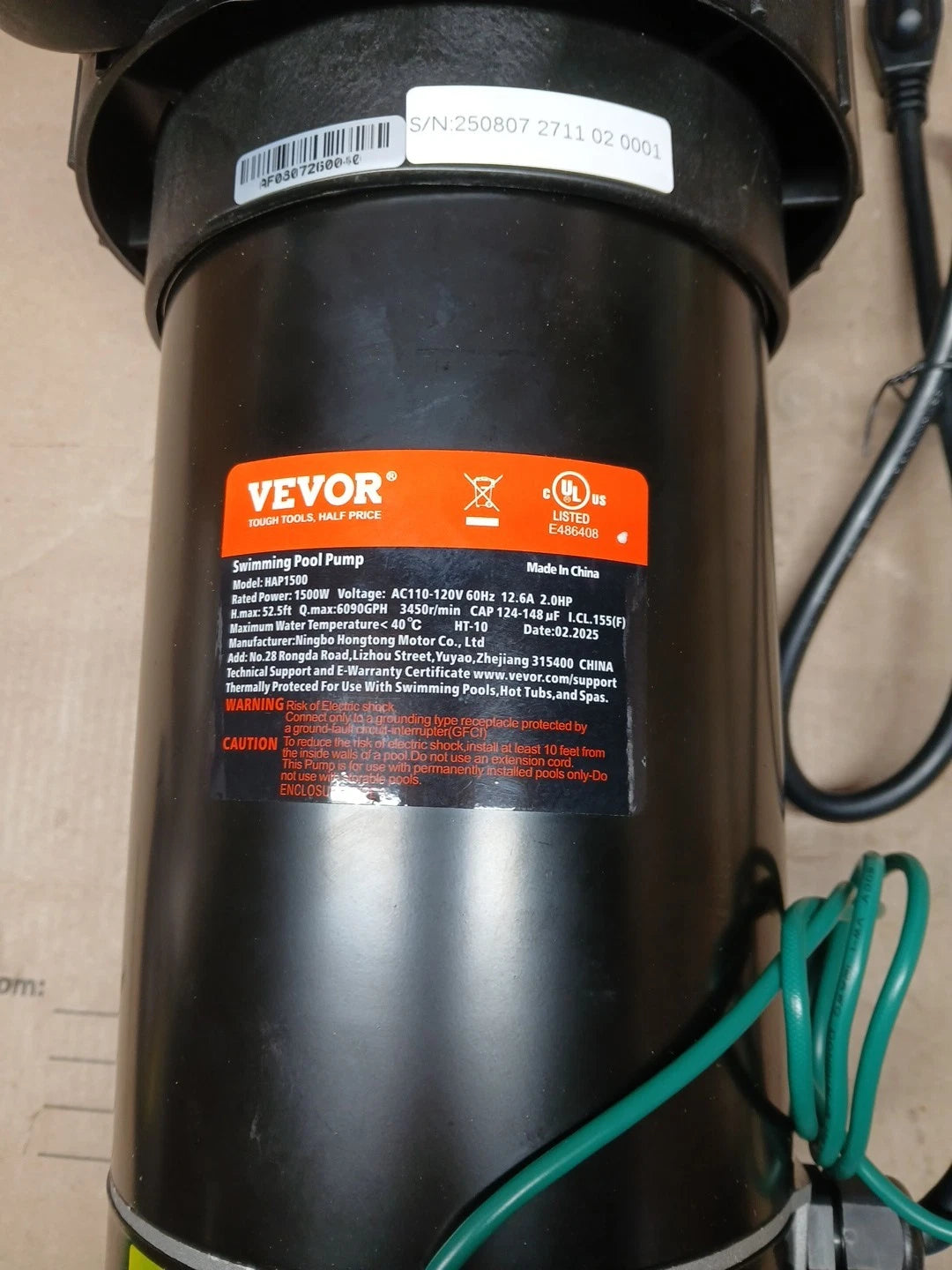 VEVOR Swimming Pool Pump 2.0HP 115V 1500W, Single Speed Pumps for Above...