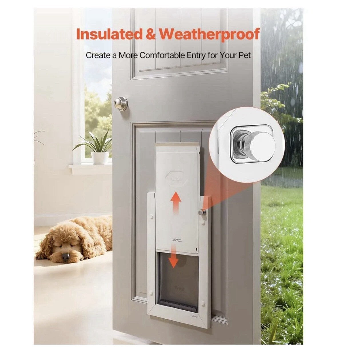 VEVOR M Pet Door, 8.25" x 12.25" Aluminum Frame W/ Lock and Flap System Open Box