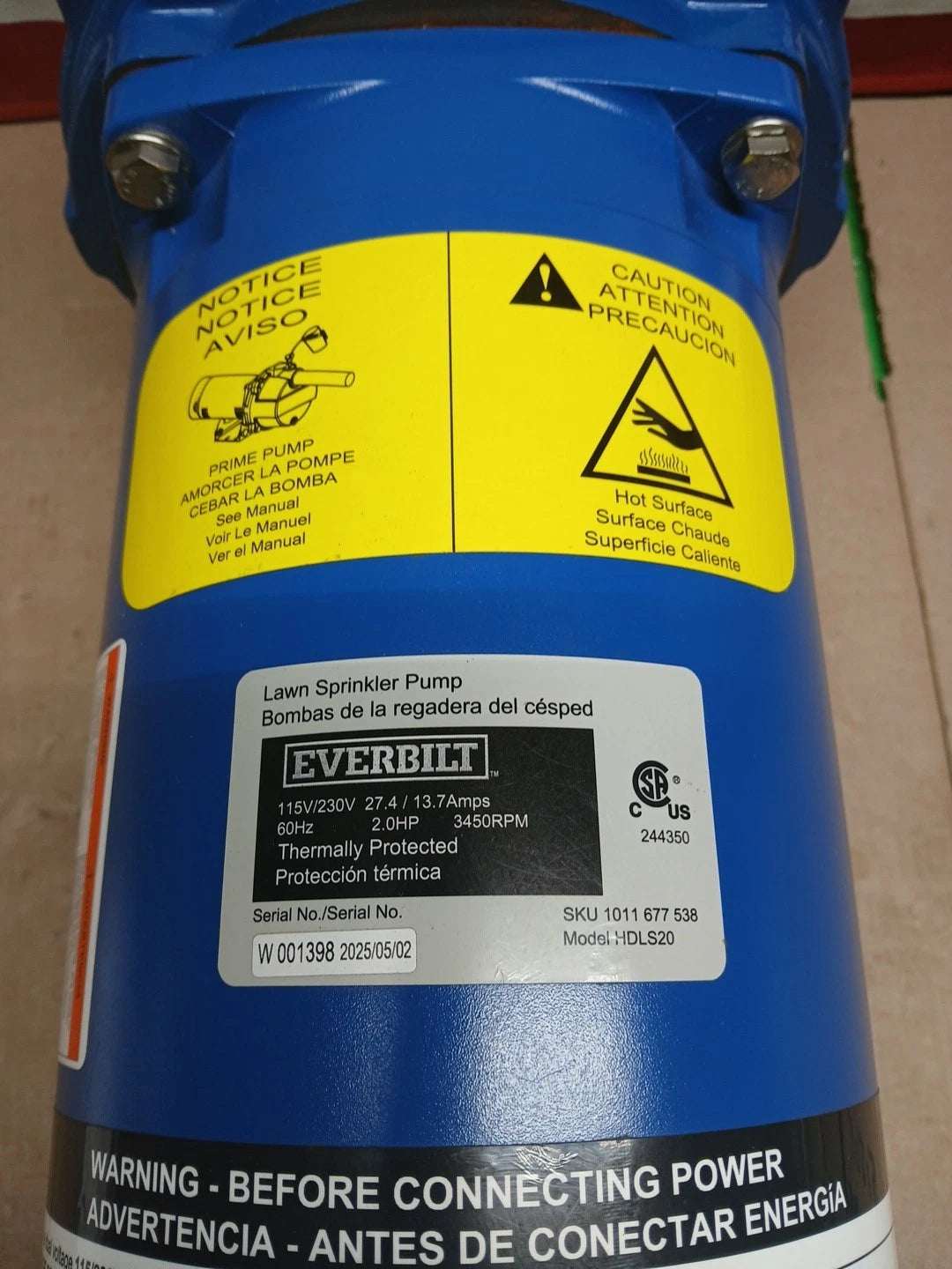 Everbilt 2HP Professional Irrigation Pump Iron 115/230 Dual Voltage FOR PARTS