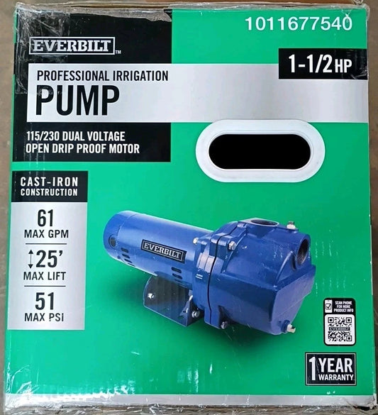 Everbilt 1-1/2HP Cast Iron Lawn Irrigation Pump 115 /230 Dual Voltage FOR PARTS