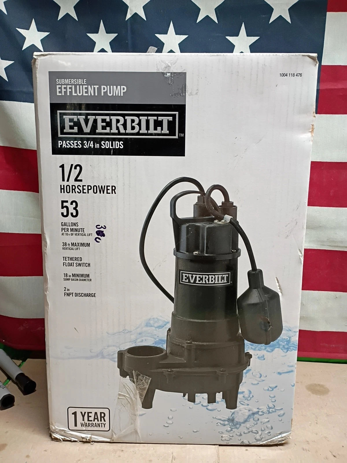 Everbilt HDEFR50W 1/2 HP Effluent Pump, USED READ DESCRIPTION