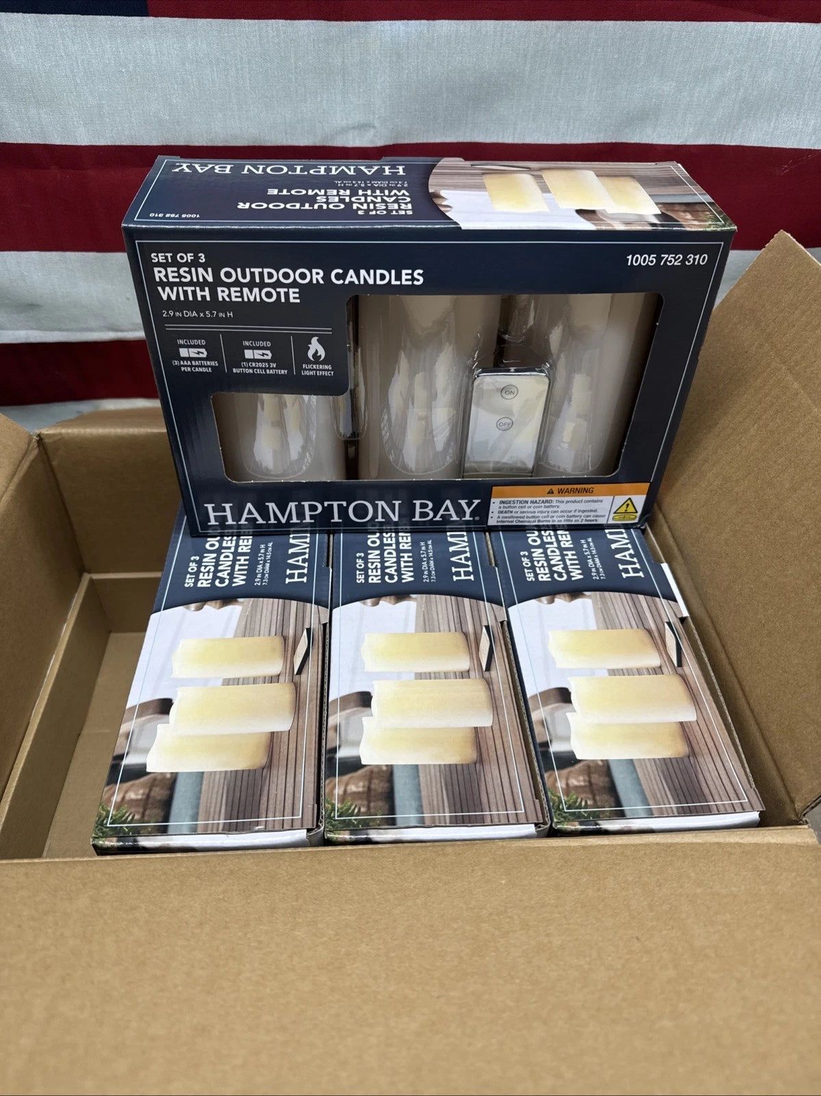Lot Of 4 Hampton Bay Set of 3-Resin Outdoor Candles