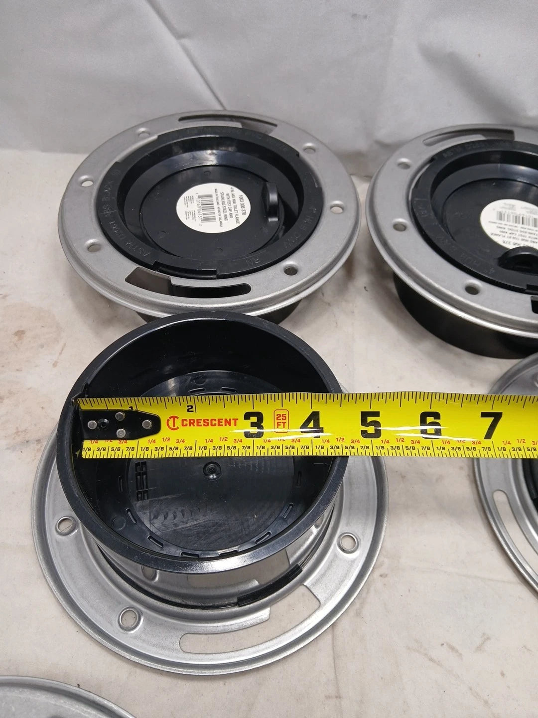 6 PK 4in ABS hub Toilet Flange W/ Test Cap and Stainless Steel Ring New OB
