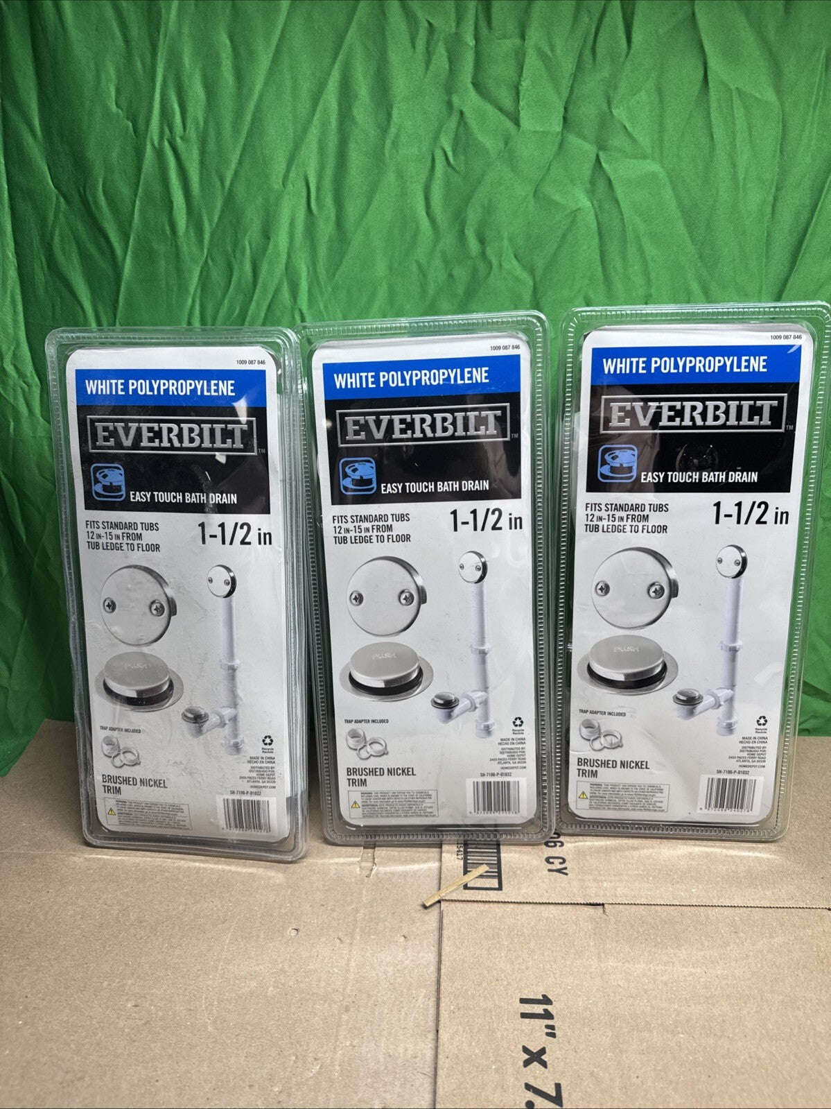 LOT OF 3 Everbilt Easy Touch 1-1/2 in Brushed Nickel Trim Poly Propylene pop up