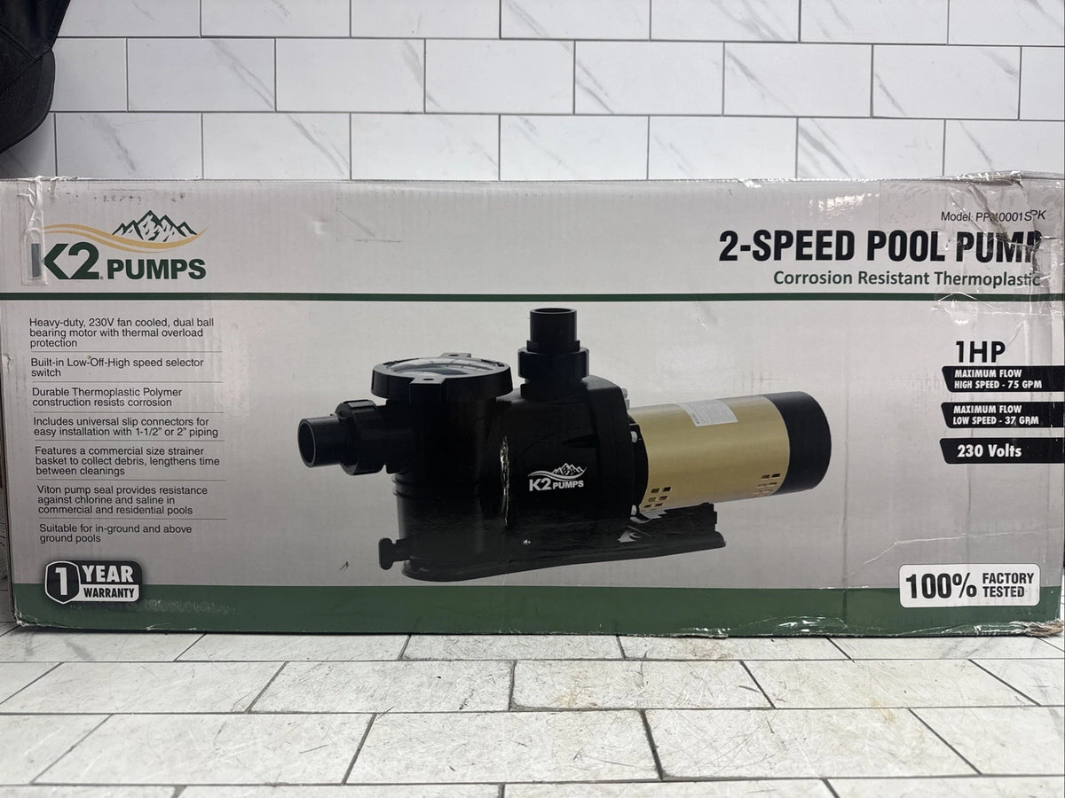 K2 Pumps PP|10001SPK Pool Pump 1HP Self Priming Two Speed 230V 75GPM New OpenBox