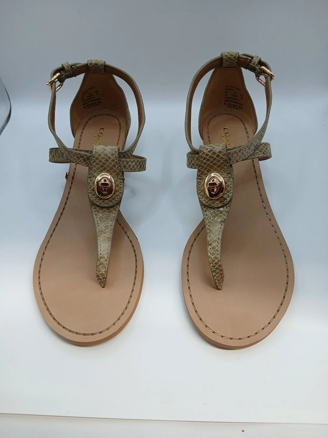 Coach New York Ingrid Natural Snake Print Sandals Size 7