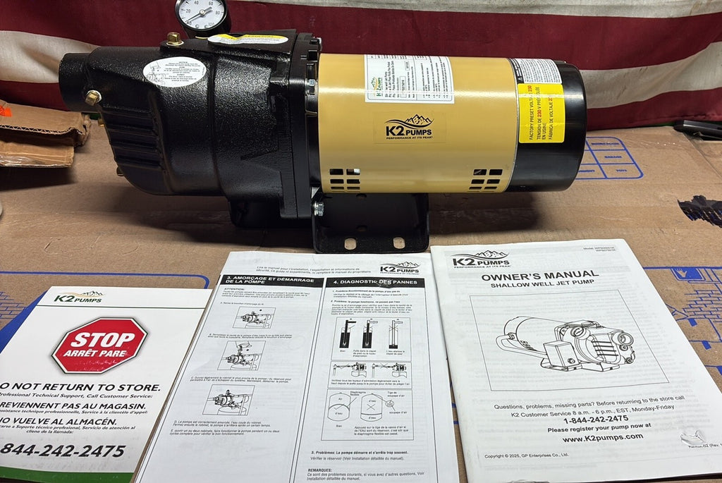 K2 WPS07501K 3/4 HP Heavy-Duty Cast Iron Shallow Well Jet Pump 115v/230v