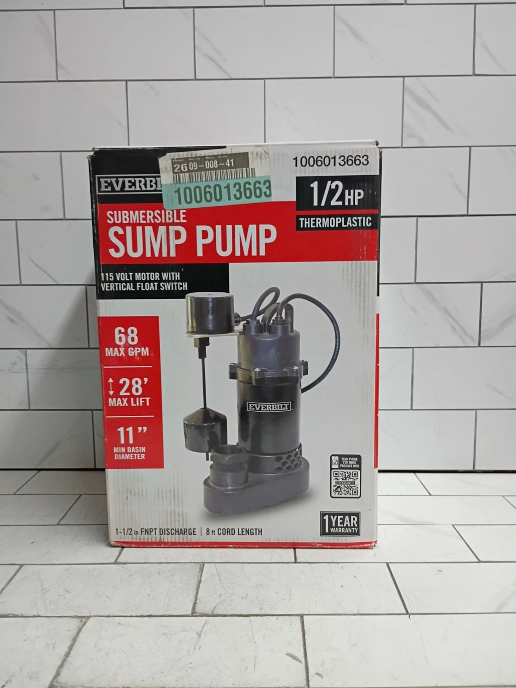 Everbilt HDSP50V 1/2 HP submersible Aluminum Vertical Float Switch Sump Pump OB