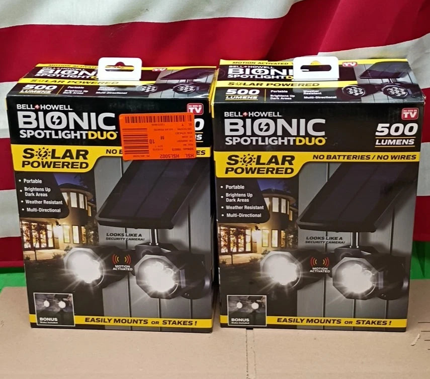 2-PACK Solar LED Spotlight Motion Sensor Outdoor Light Black Dual Head