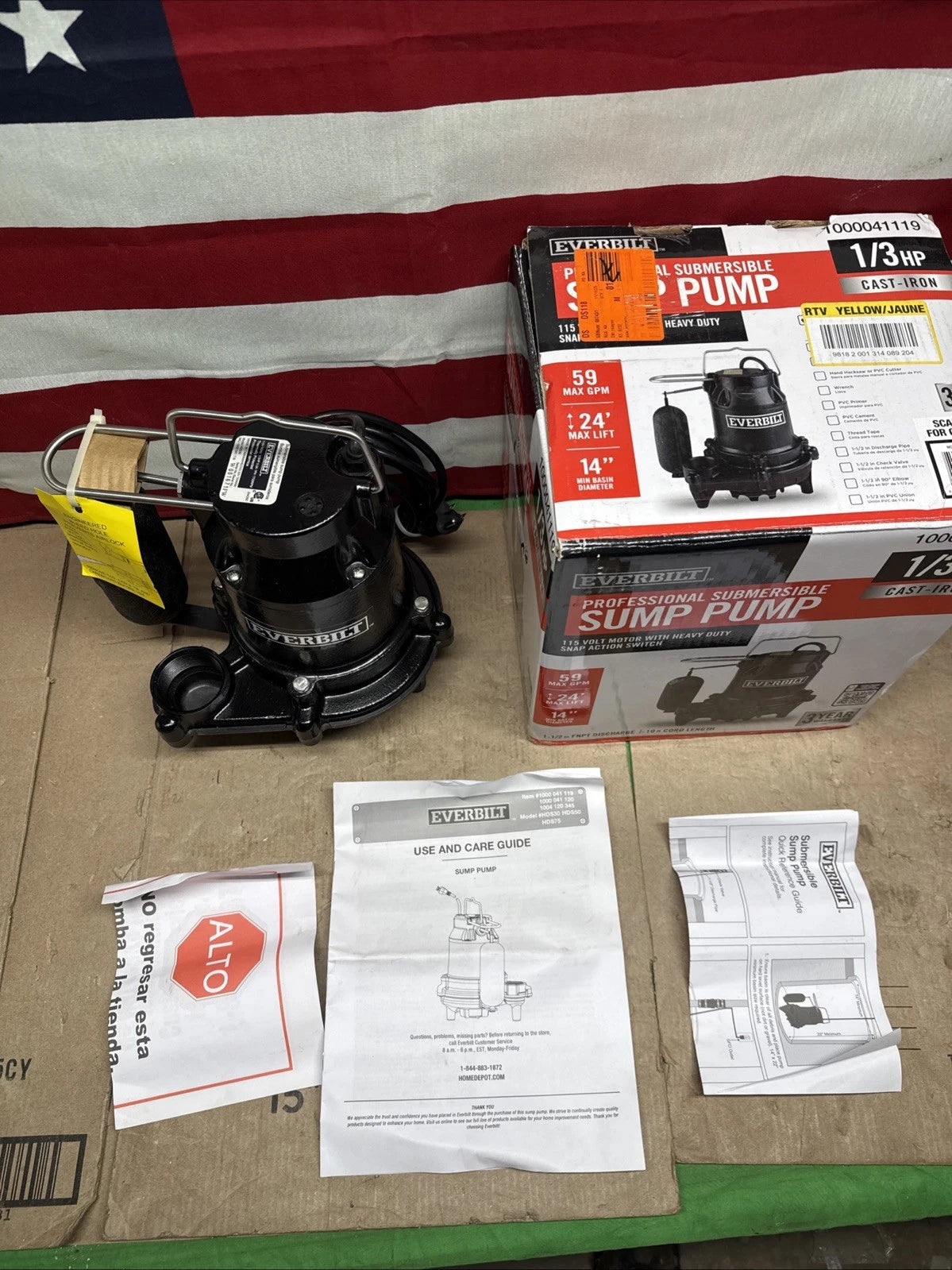 Everbilt 1/3 HP Cast Iron Submersible Sump Pump HDS30 NEW OB