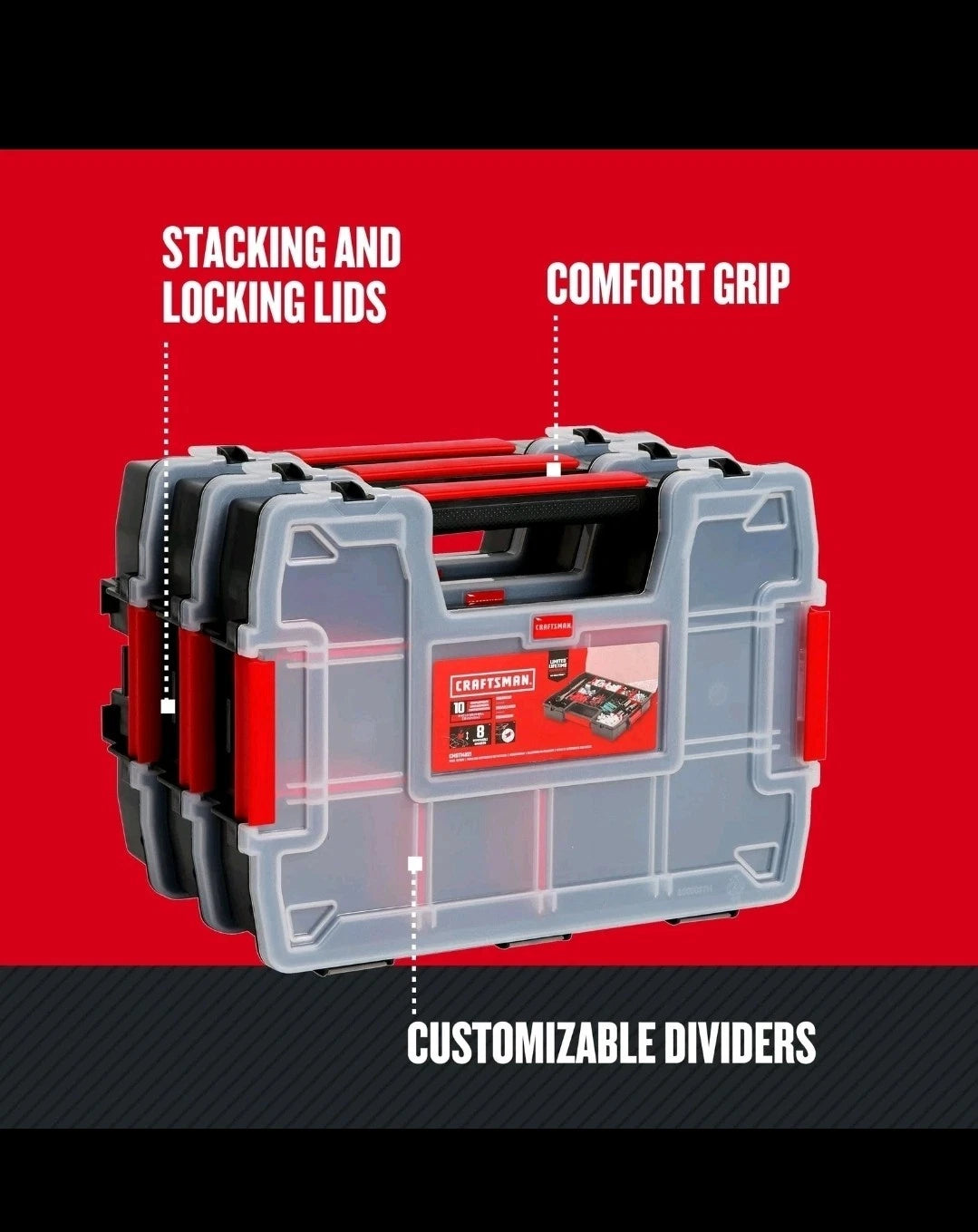 CRAFTSMAN Storage Organizer Small Parts Organizer 3-Packs with 10-Compartment...