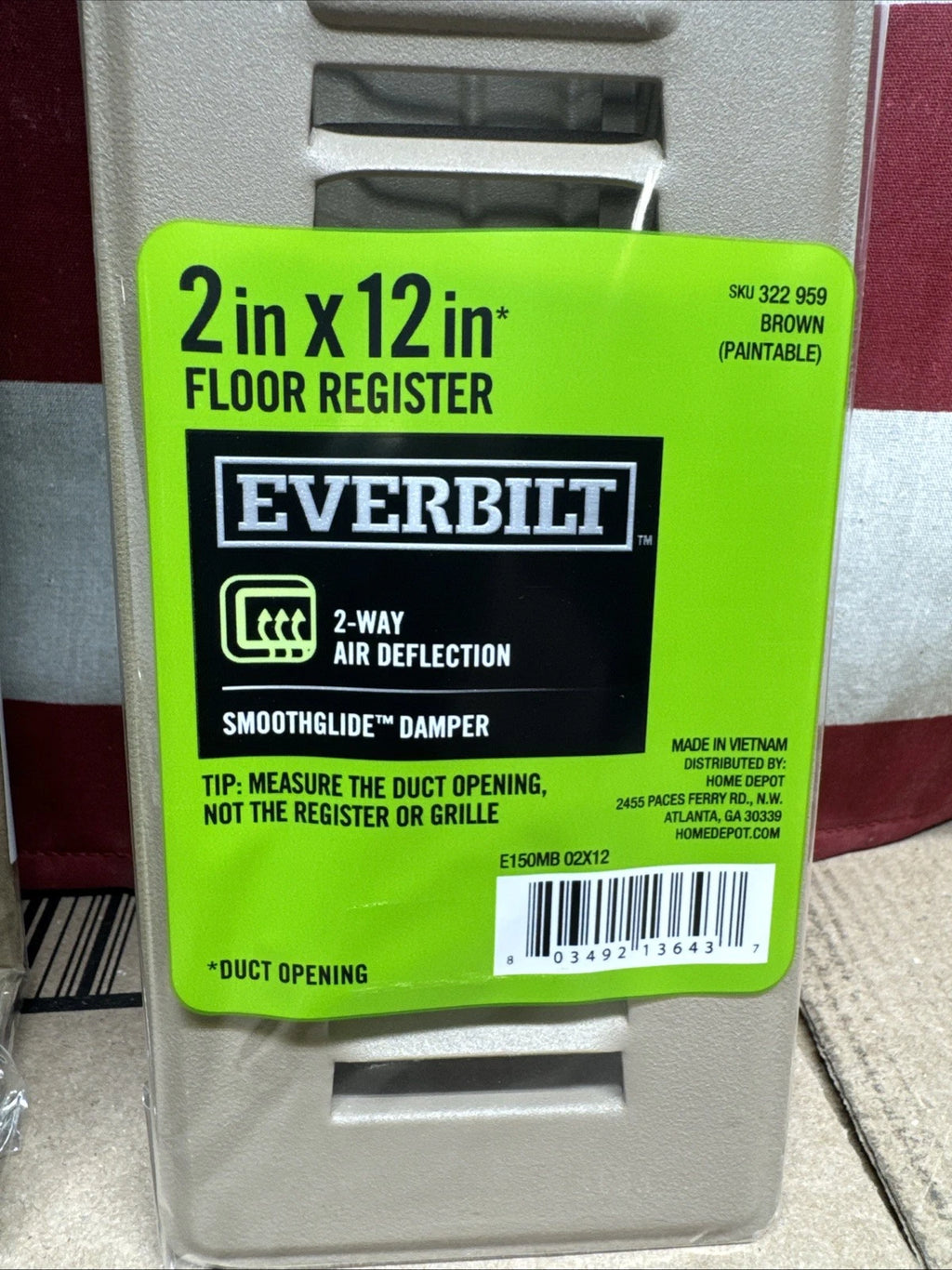 7PK Everbilt Floor Air Register 2 in. x 12 in. 2-Way Steel, Powder Coated Brown