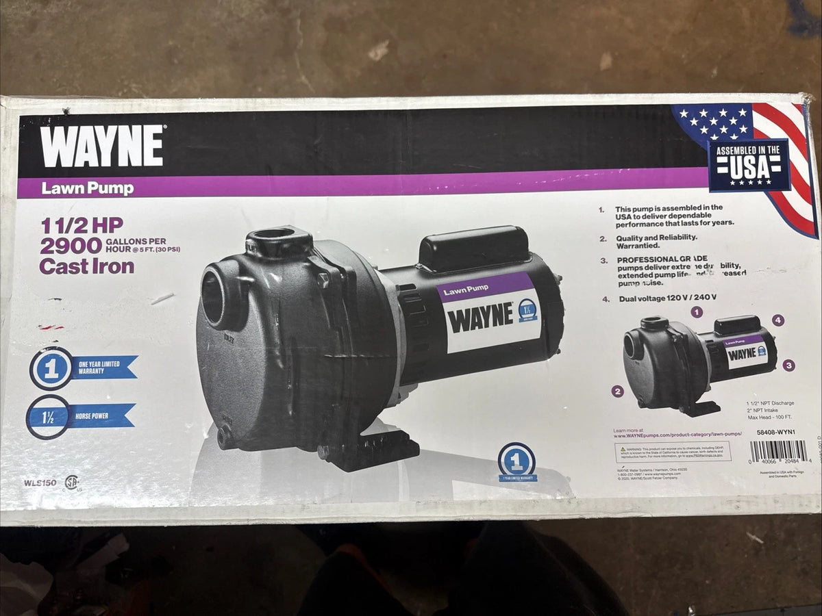 Wayne WLS150 1-1/2 HP Cast Iron Quick-Prime Lawn-irrigation Sprinkler Pump. NOB