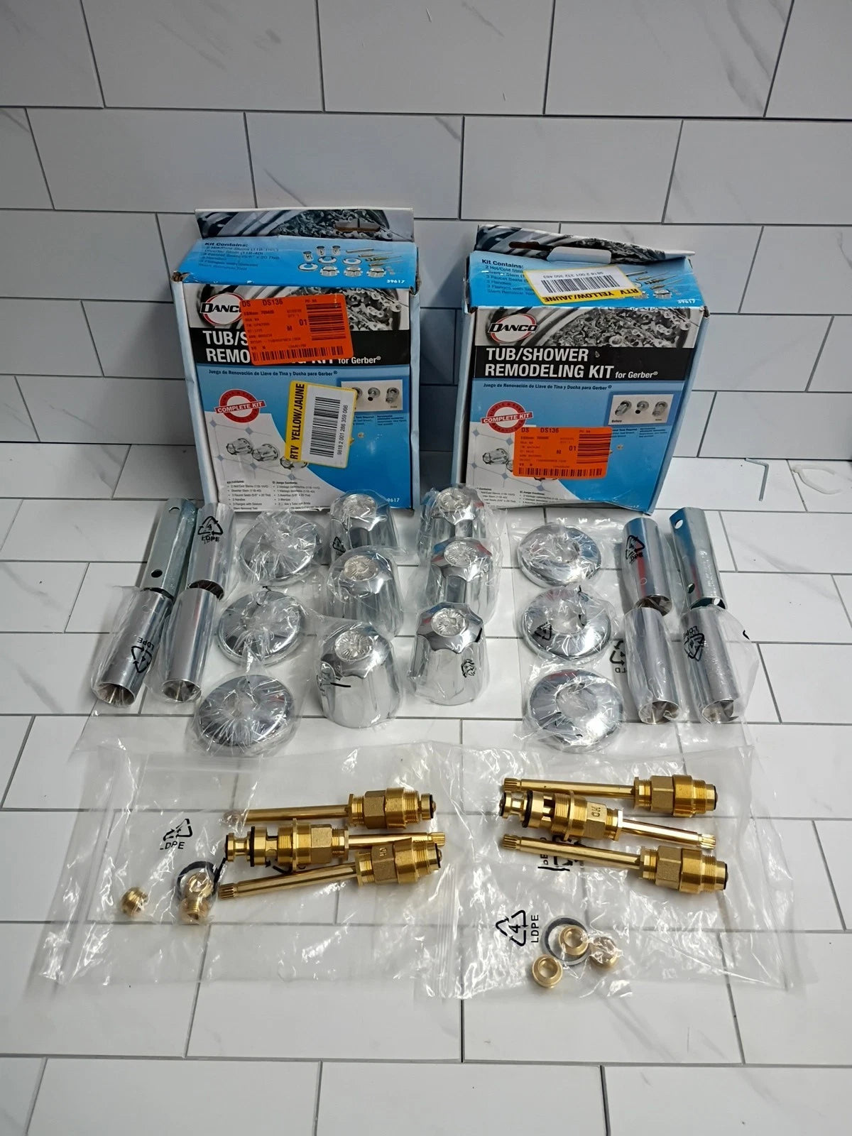 2Pk DANCO 39617 GERBER 3 HANDLE TUB SHOWER FAUCET REMODEL REBUILD FULL KIT Ob