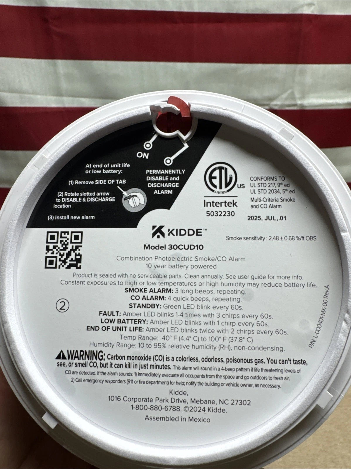 Kidde Smoke & CO Detector, 10-Year Battery, LED Warning Indicators 30CUD10^