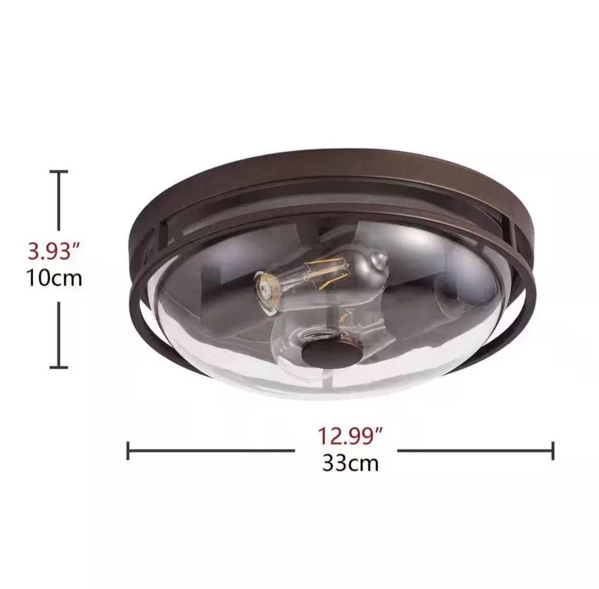 aiwen 12.99 in. 2-Light Oil Rubbed Bronze Flush Ceiling Light with Clear Glass