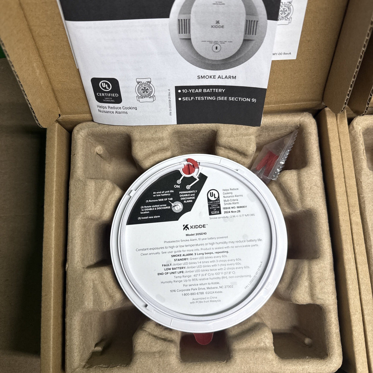 Kidde Smoke Detector 10 Year Battery Powered LED Warning Light Indicators 20SD10
