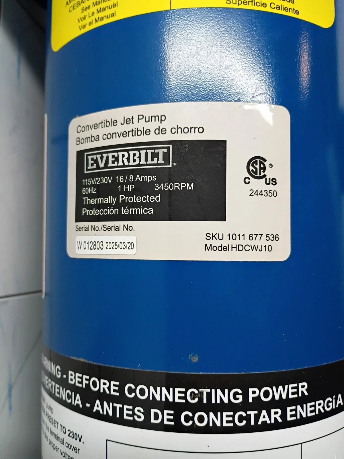 Everbilt 1 HP Professional Convertible Jet Pump. Read Description 'PARTS ONLY'