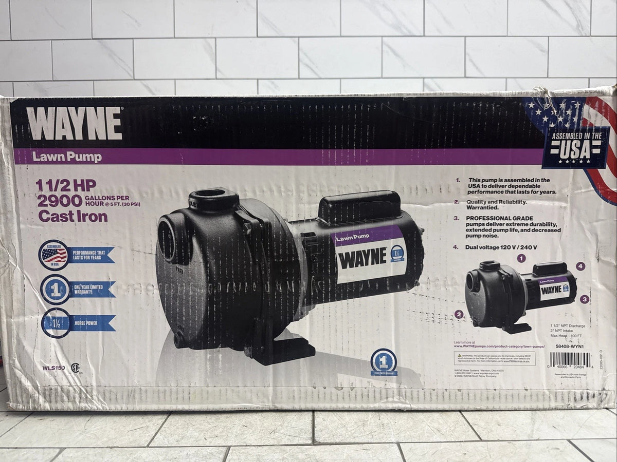 Wayne WLS150 1-1/2 HP Cast Iron Quick-Prime Lawn-irrigation Sprinkler Pump. NOB