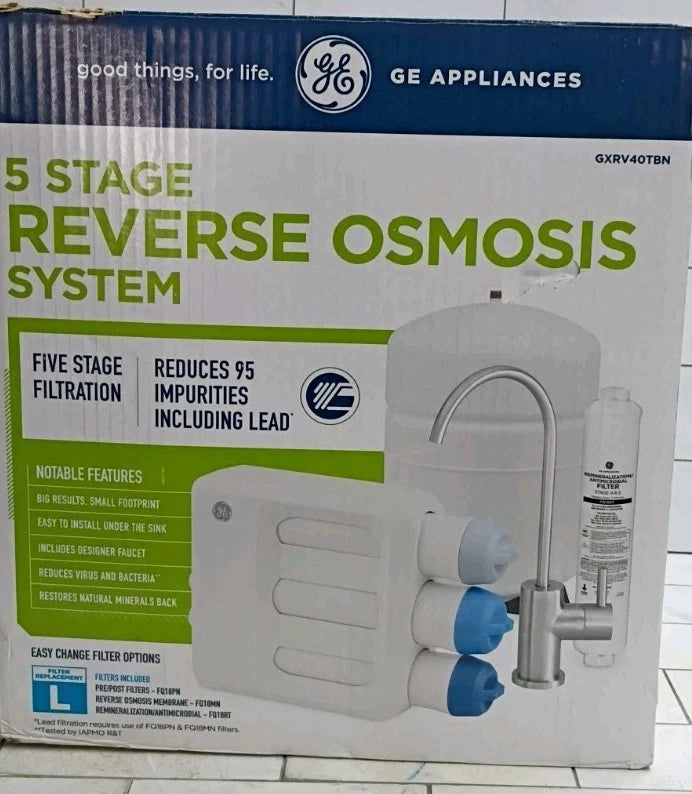 GE Under Sink 5-Stage Reverse Osmosis Water Filtration System GXRV40TBN Open Box