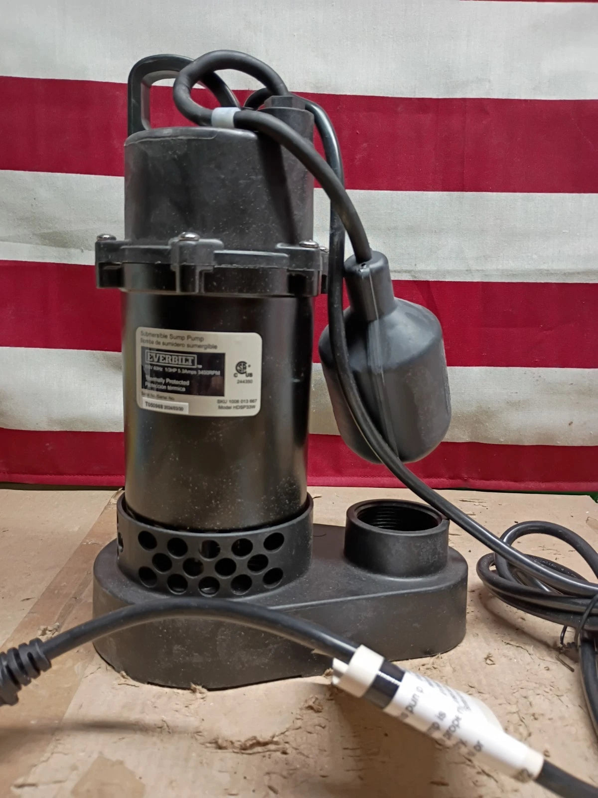 Everbilt 1/3 HP Corrosion Resistant Aluminum Sump Pump w/ Tether Switch OB.