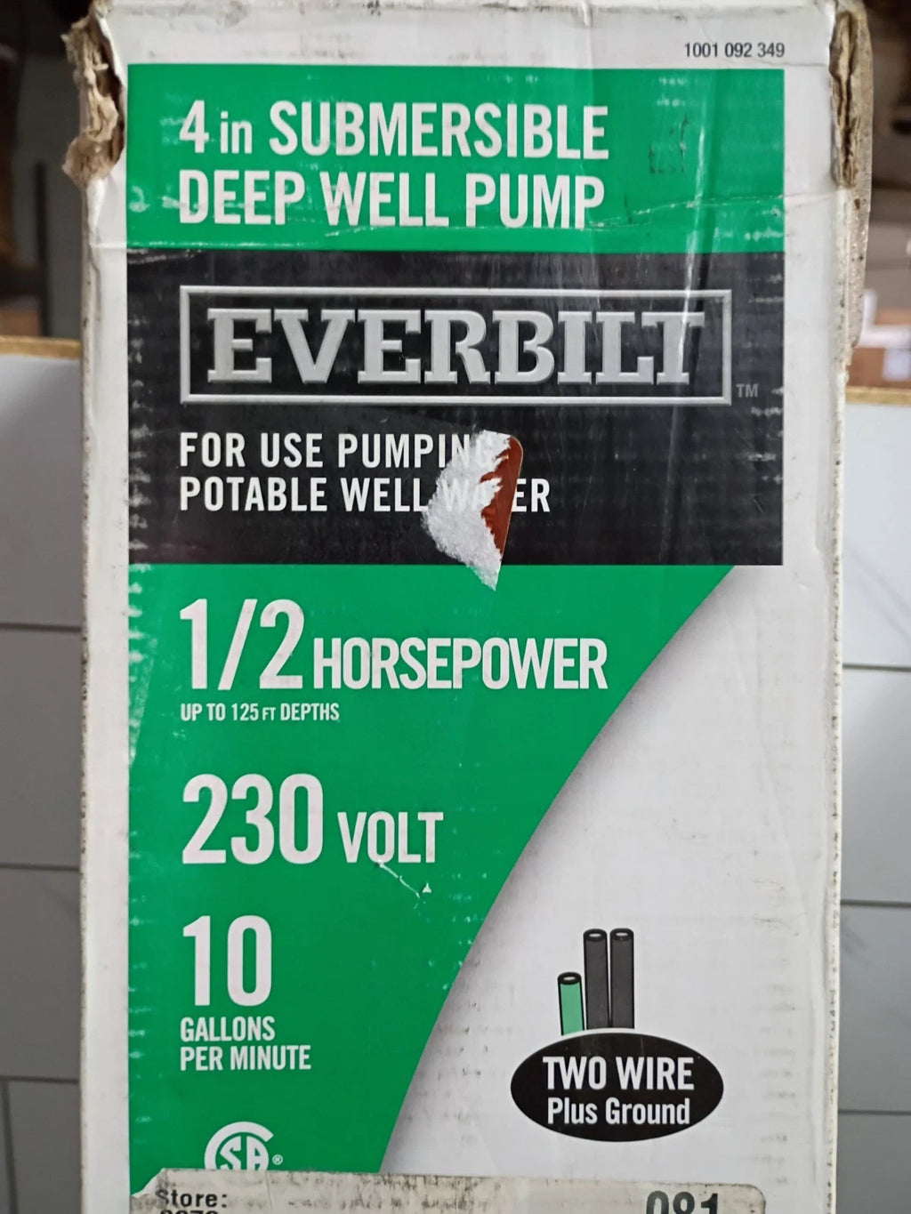 EVERBILT #EFSUB5-122HD 1/2 HP,230V 4" Submersible 2-Wire 10 GPM Deep Well