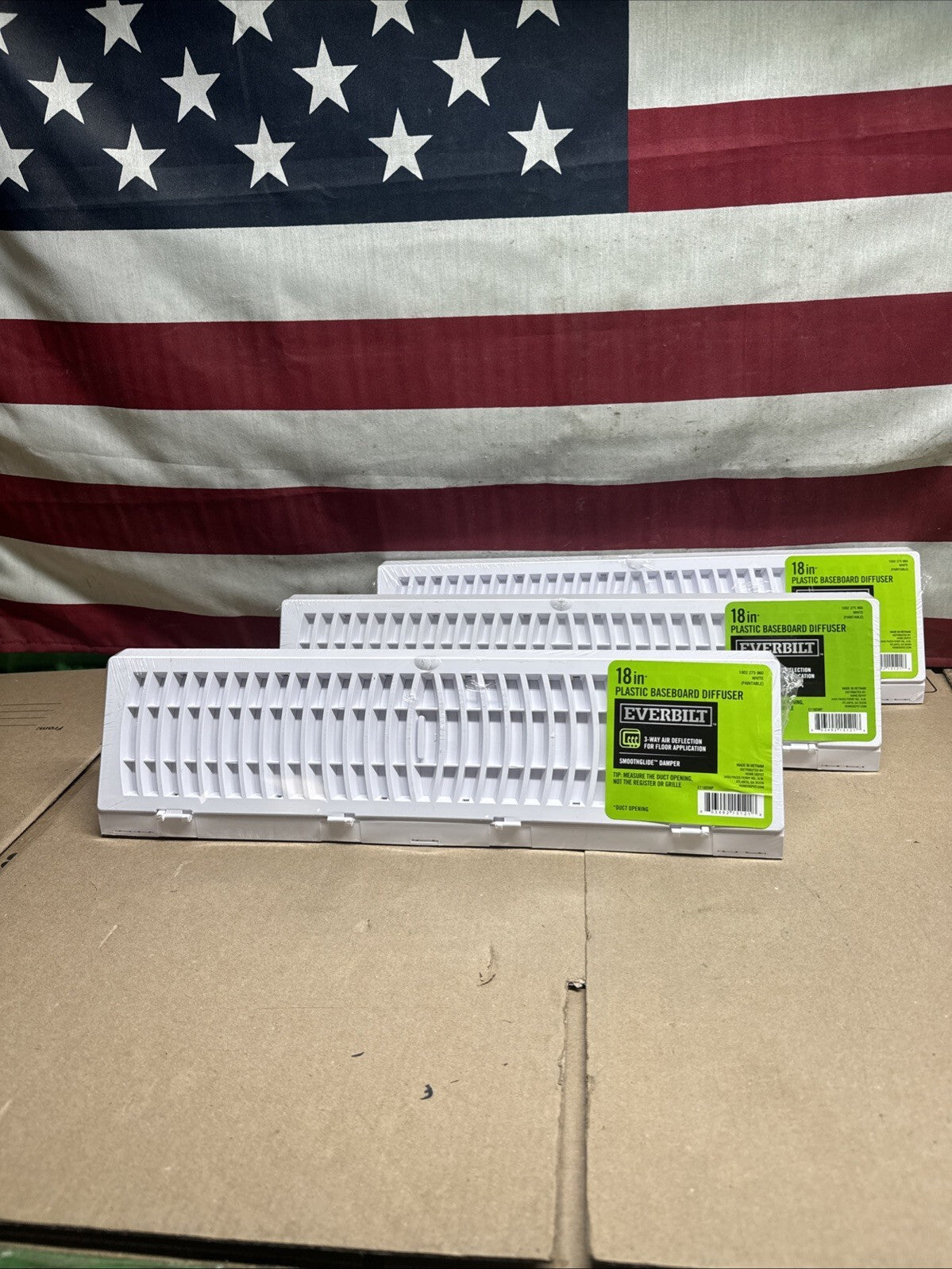 3PK Everbilt 18 in. 3-Way Plastic Baseboard Diffuser Supply - White.